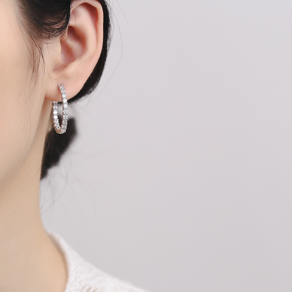 Cercei rotunzi argint 925, JW788, model cerc, placati cu rodiu