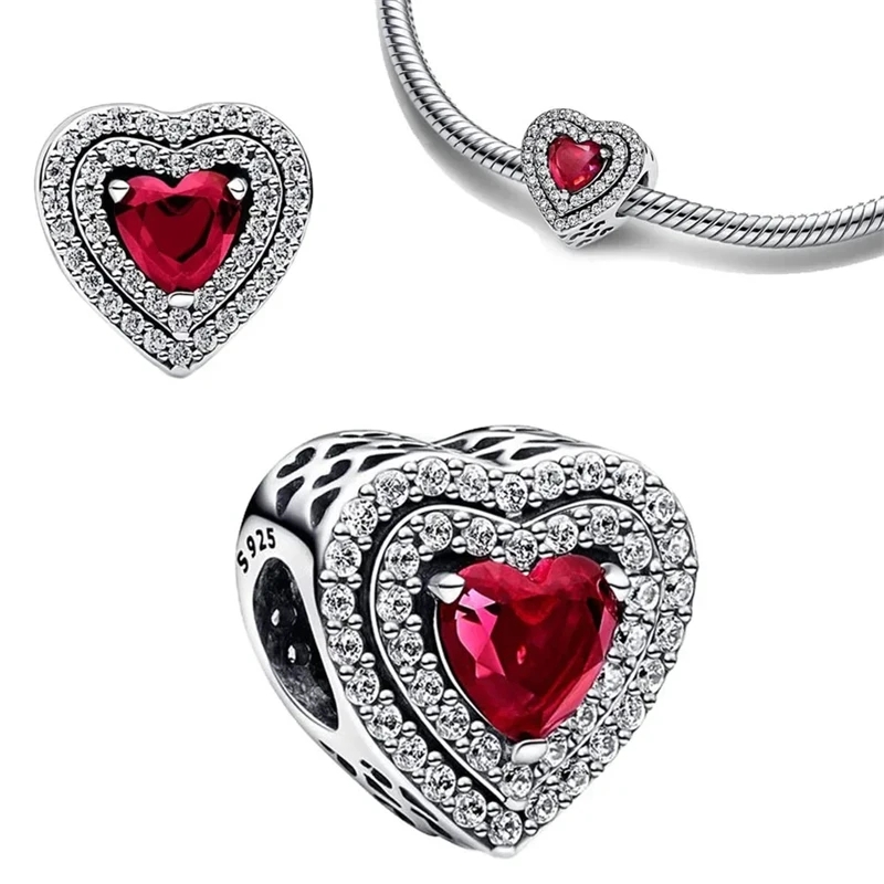 Charm/talisman argint 925, JW1174, model inima rosie, placat cu rodiu