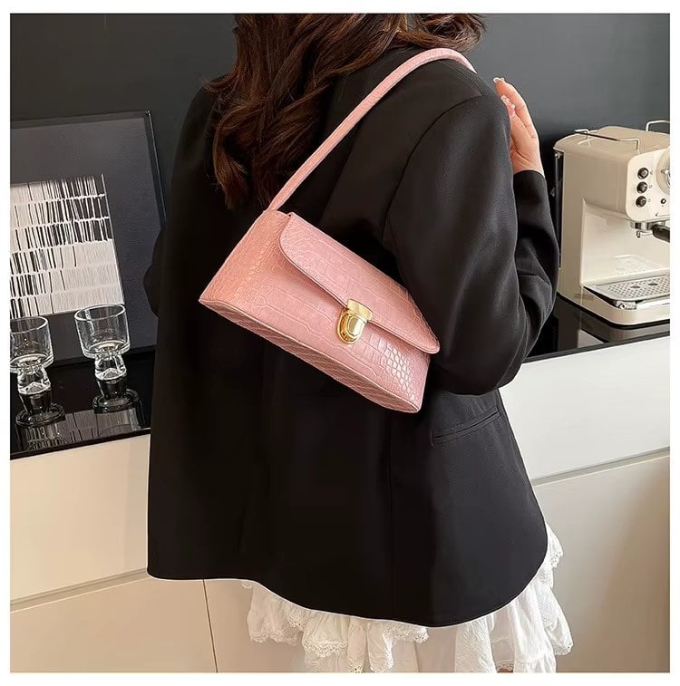 Geanta dama tip baguette,Isoria GT3981, textura crocodil, Roz — imaginea 2