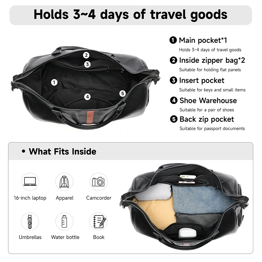 Geanta de calatorie, Alviro GT3803, piele naturala, Negru