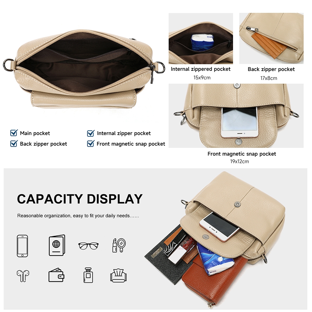 Geanta de dama, Julia GT3830, piele naturala, Crem