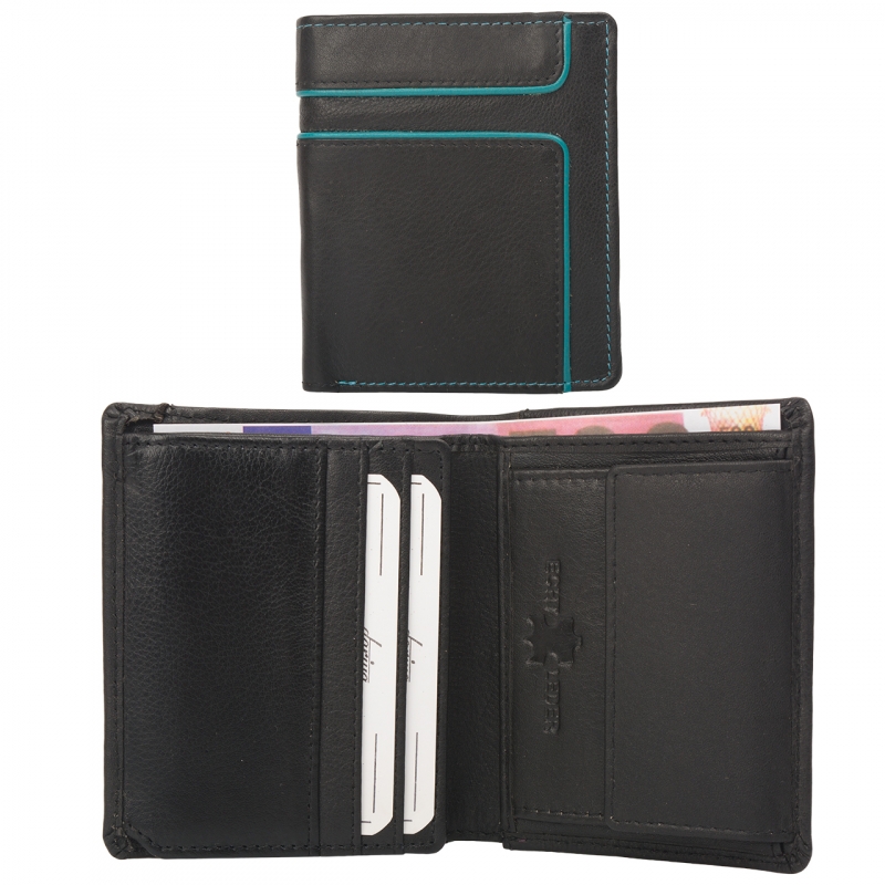 Portofel barbati Delis, Arin PT1435, piele naturala, Negru-Albastru