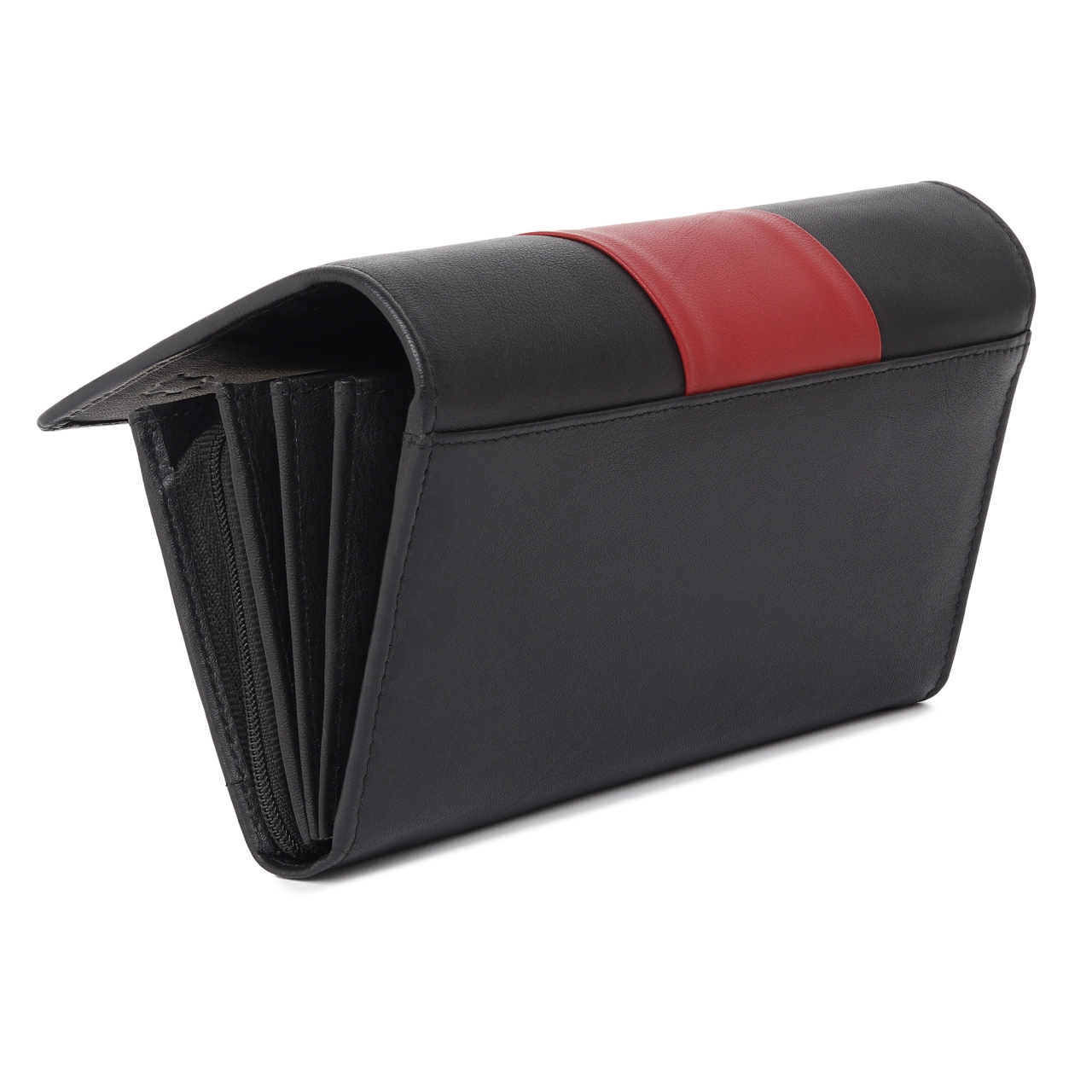 Portofel dama Marquise, Nectaria PT1466, piele naturala, Negru/Rosu - imagine 2