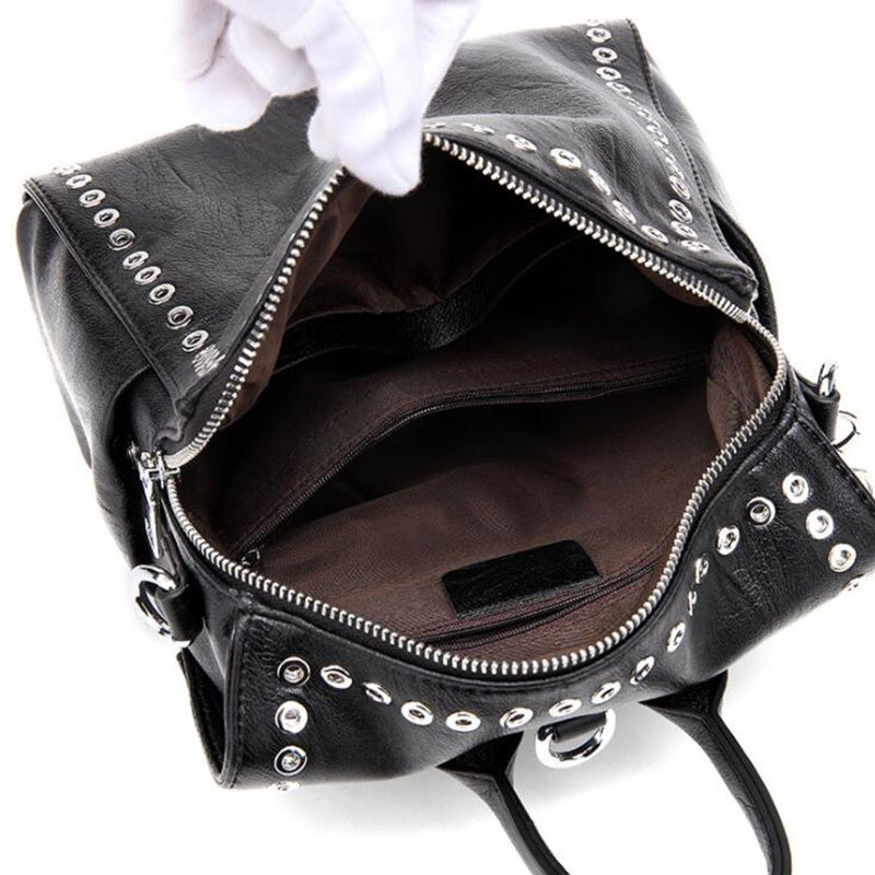 Rucsac damă piele ecologică, ținte metalice, convertibil, negru — imaginea 7