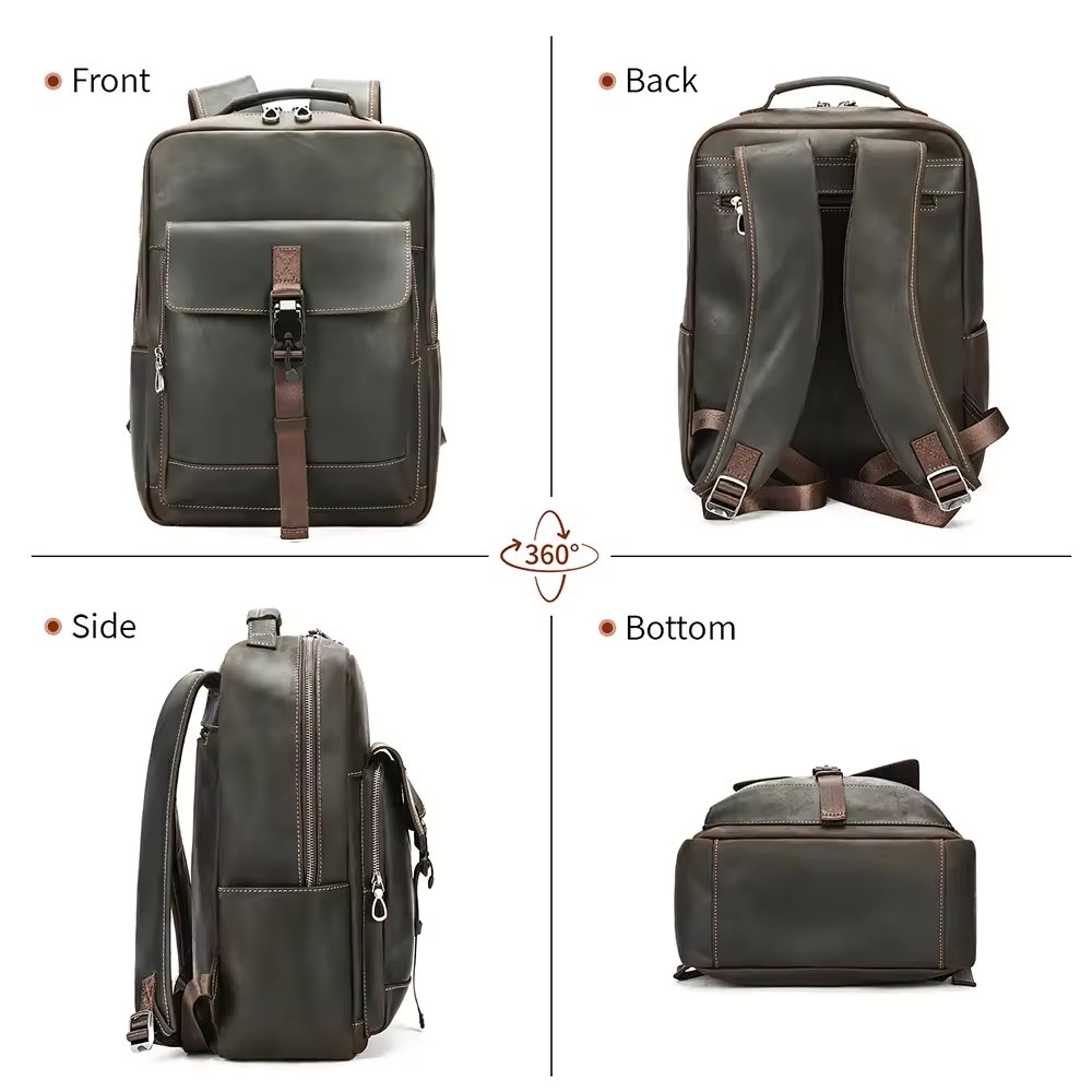 Rucsac pentru barbati, Ares GT3326, piele naturala, Maro - 2 | YEO