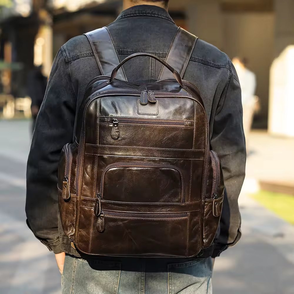 Rucsac pentru barbati, Emeric GT3325, piele naturala, Maro inchis - 2 | YEO