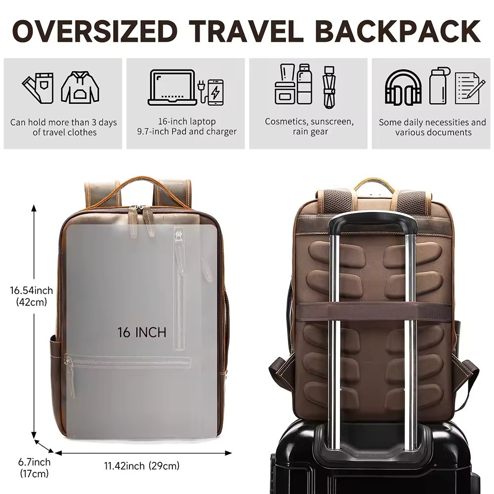 Rucsac pentru barbati, Zadiel GT3317, piele naturala, Maro
