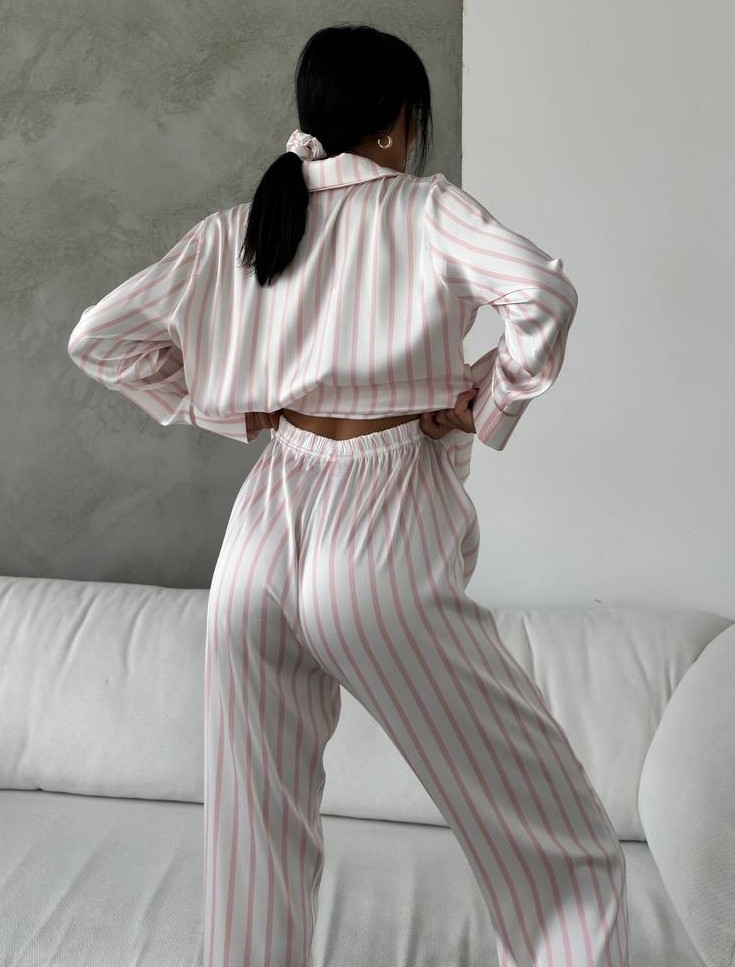 Set pijama dama din doua piese, cu nasturi – 2401674, Alb/ Roz - imagine 6