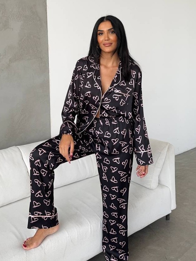 Set pijama dama din doua piese, cu nasturi – 2401677, Negru - imagine 6