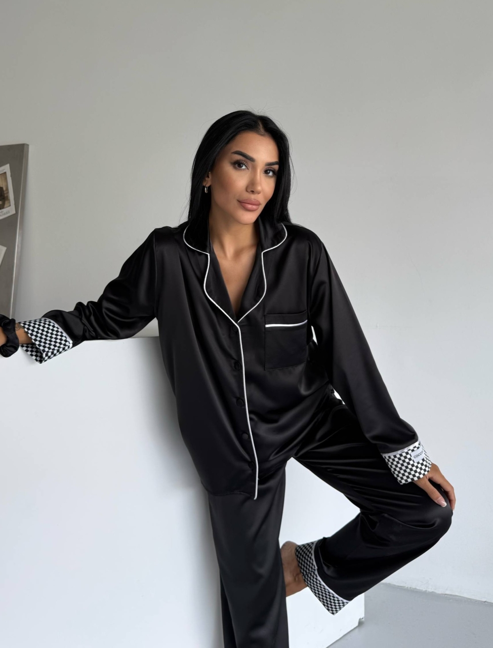 Set pijama dama din doua piese, cu nasturi – 2500251, Negru - imagine 5