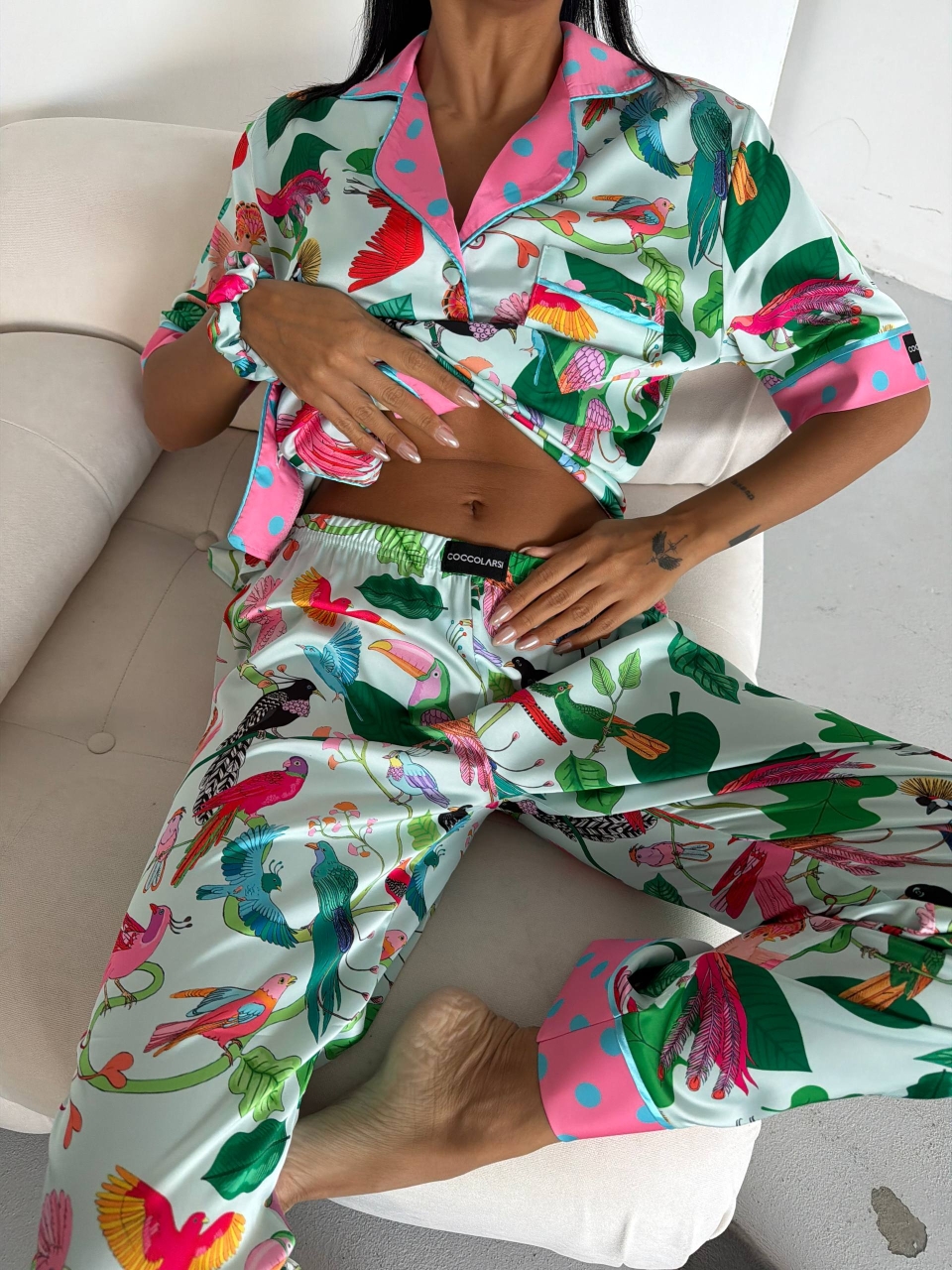 Set pijama dama din doua piese, cu nasturi – 2500376, Paradise Garden - imagine 6