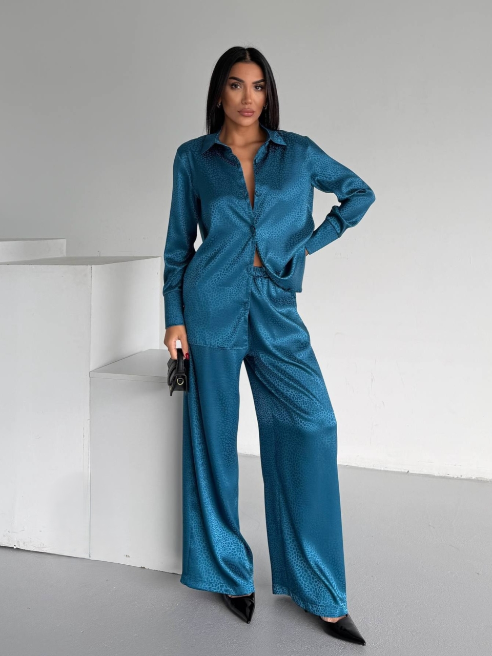 Set pijama dama din doua piese, cu nasturi – 2500404, Turcoaz