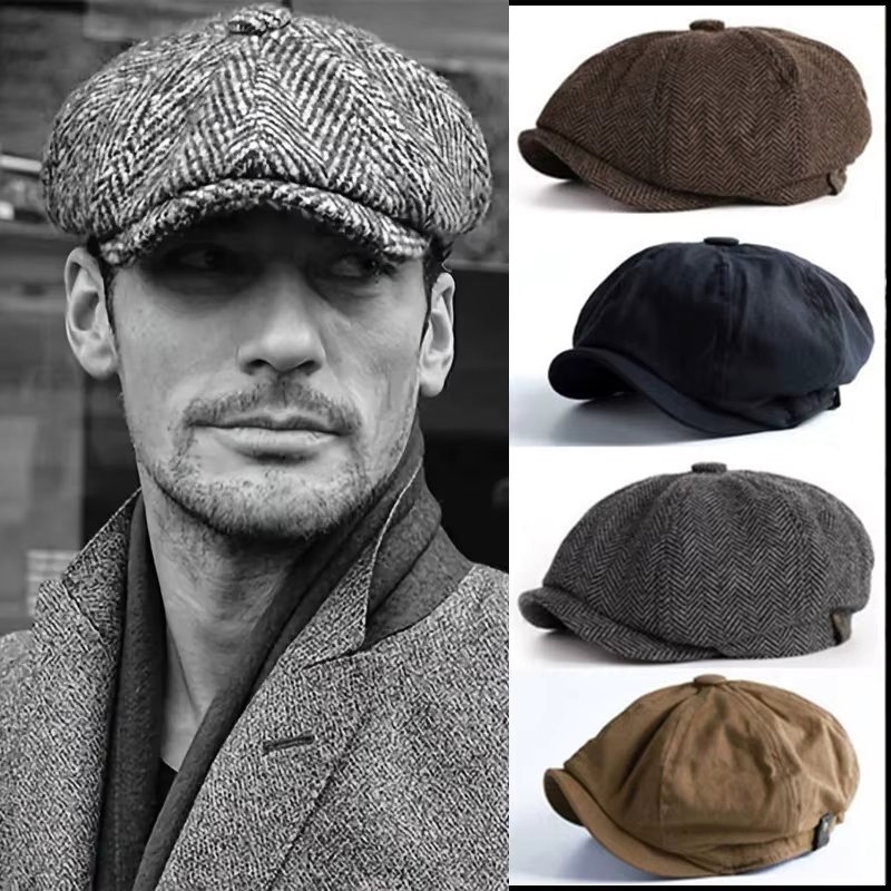 Bască bărbați țesătură herringbone, model newsboy, maro — imaginea 2