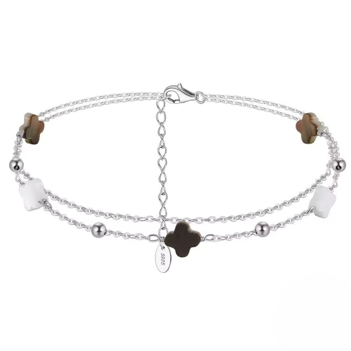 Bratara de glezna argint 925, JW1806, model dublu trifoi, placata cu rodiu