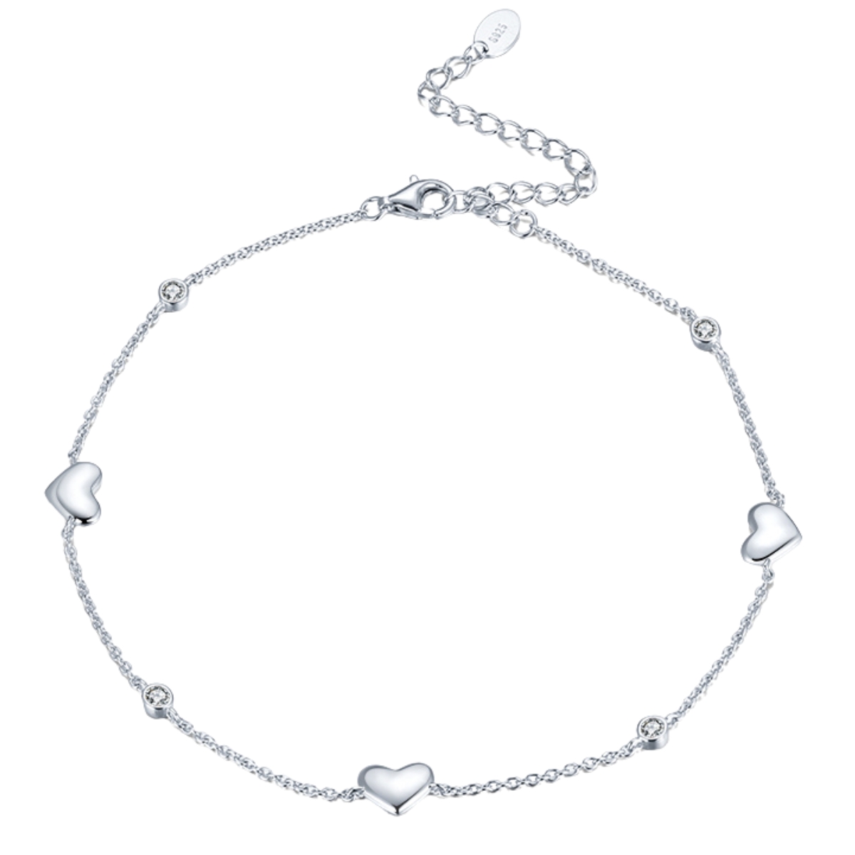 Bratara de glezna argint 925, JW1815, model inimioare, placata cu rodiu