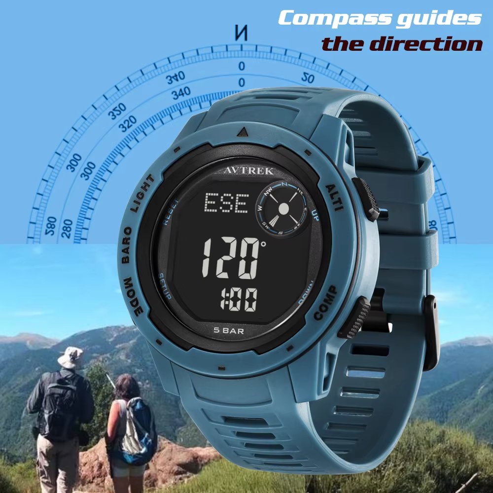 Ceas barbatesc digital Avtrek CS1761, silicon, albastru, cadran negru - 1 | YEO