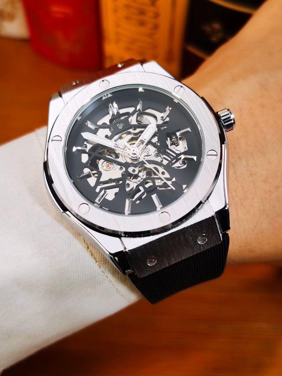 Ceas barbatesc Winner CS1749, automatic, silicon, negru, cadran negru - 3 | YEO