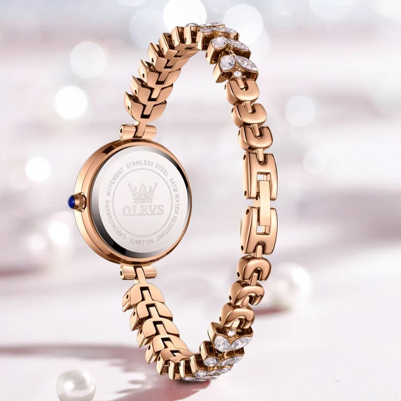 Ceas damă Olevs, brățară oțel cu zirconii, cadran sidefat alb, rose gold CS1613 — imaginea 4
