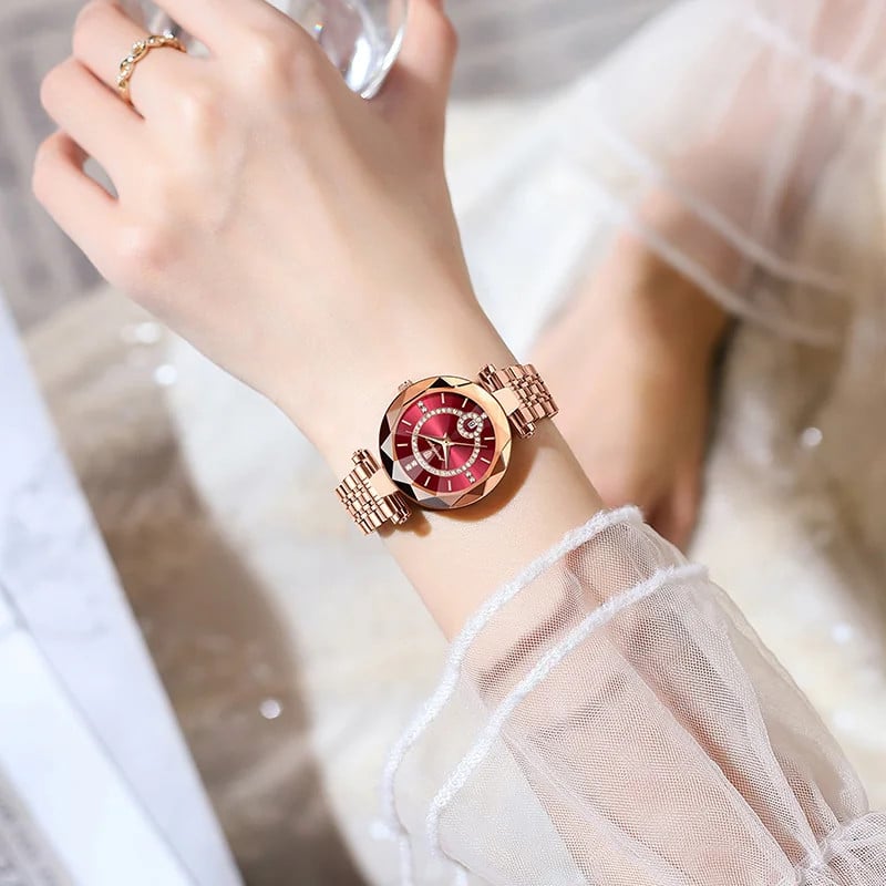 Ceas dama Poedagar CS1495, otel inoxidabil, rose gold, cadran rosu - 2 | YEO