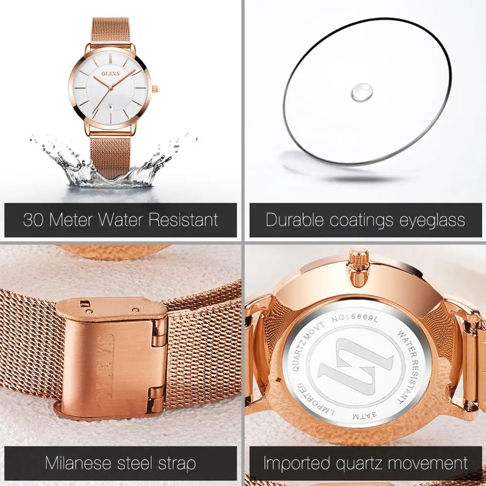 Ceas de dama Olevs CS1566, otel inoxidabil, rose gold, cadran alb - 3 | YEO