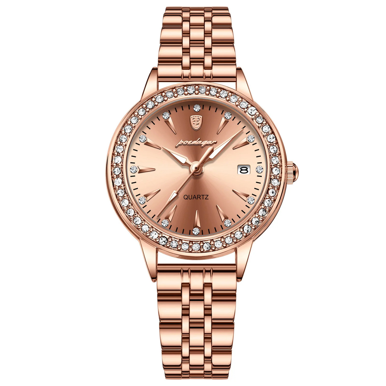 Ceas de dama Poedagar CS1675, otel inoxidabil, rose gold, cadran rose gold