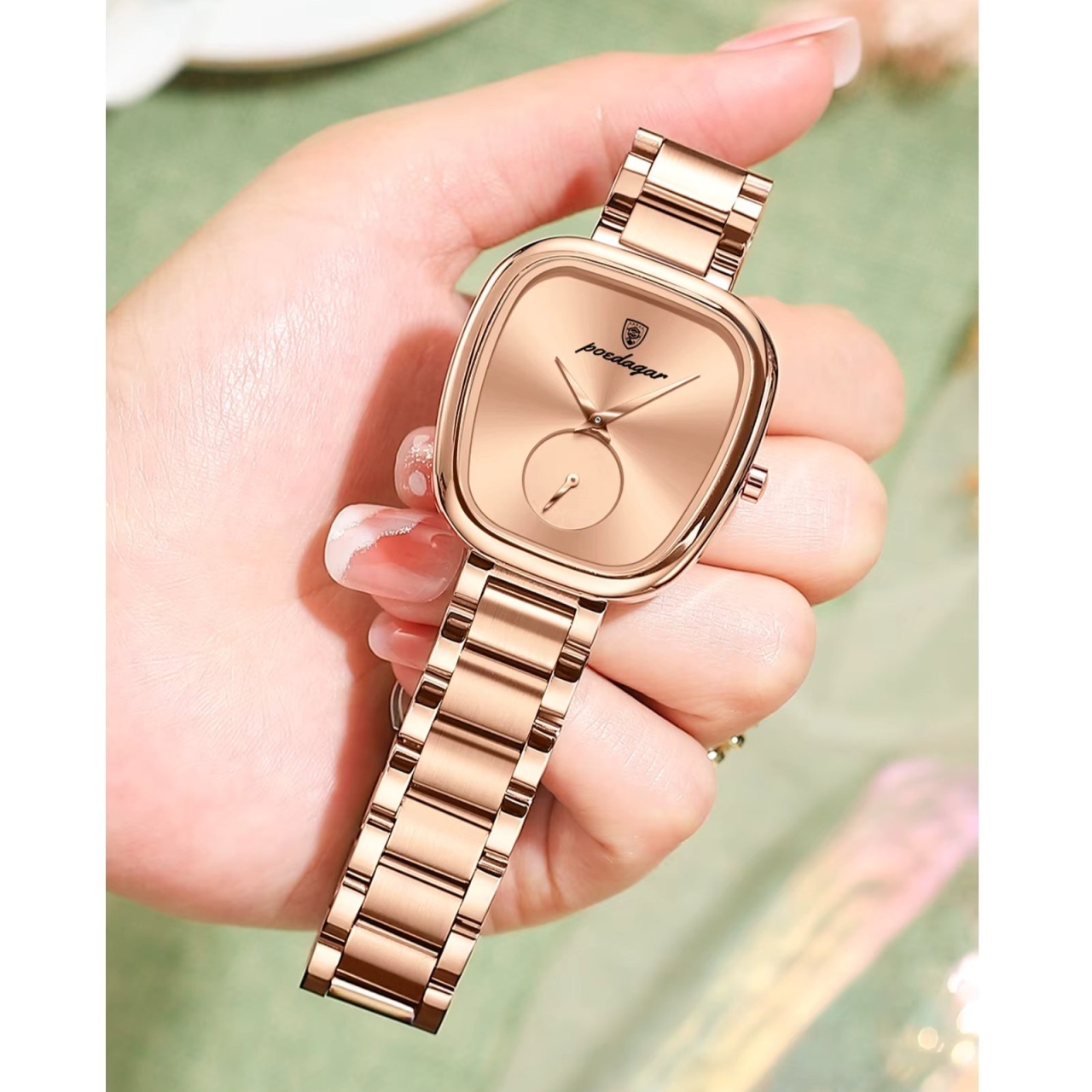 Ceas de dama Poedagar CS1893, otel inoxidabil, rose gold, cadran alb