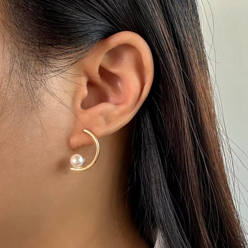 Cercei argint 925, JW1734, model semicerc si perla, placati cu aur