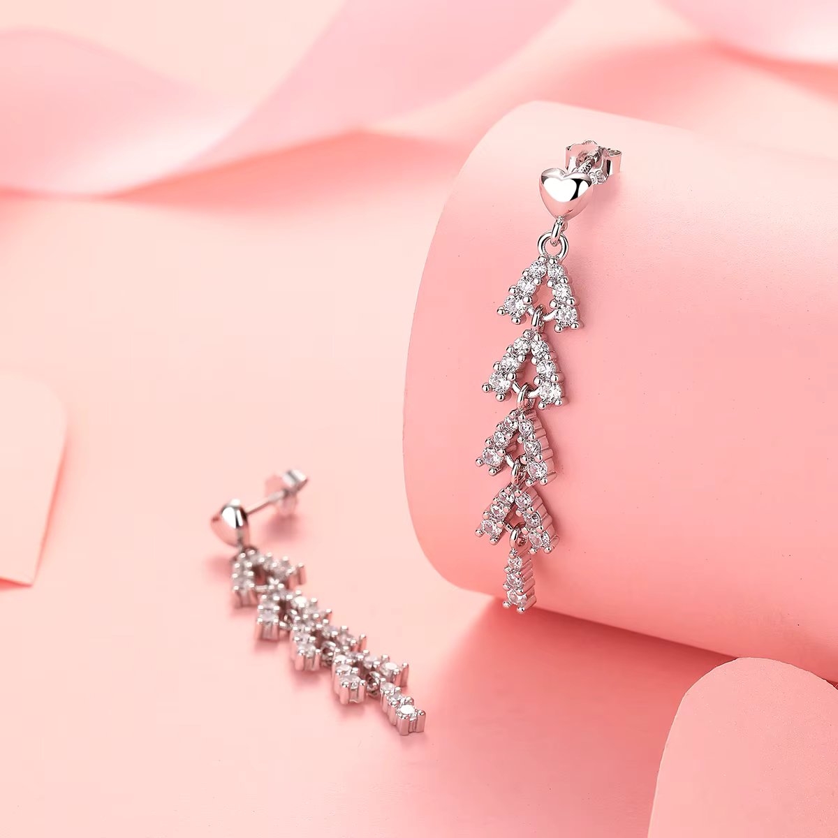 Cercei lungi de argint 925, JW1612, model cu pietre, placati cu rodiu