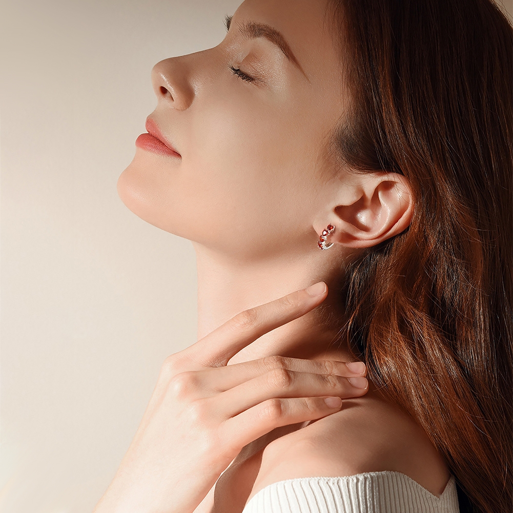 Cercei rotunzi argint 925, JW1799, model cu zirconiu negru, placati cu rodiu