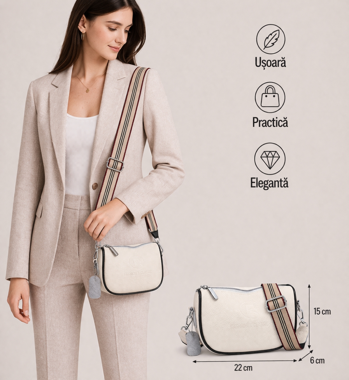 Geanta dama Adonia GT1984, piele naturala, Alb - imagine 2