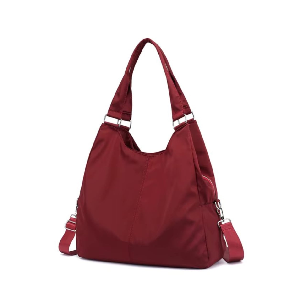 Geantă damă tip hobo, material textil, bretea detașabilă, roșu