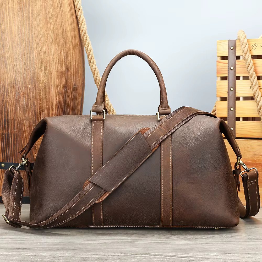 Geanta de calatorie unisex, Faelan GT3288, piele naturala, Maro