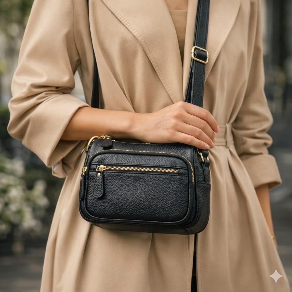 Geanta de dama, Caroline GT3832, piele naturala, Negru - imagine 2