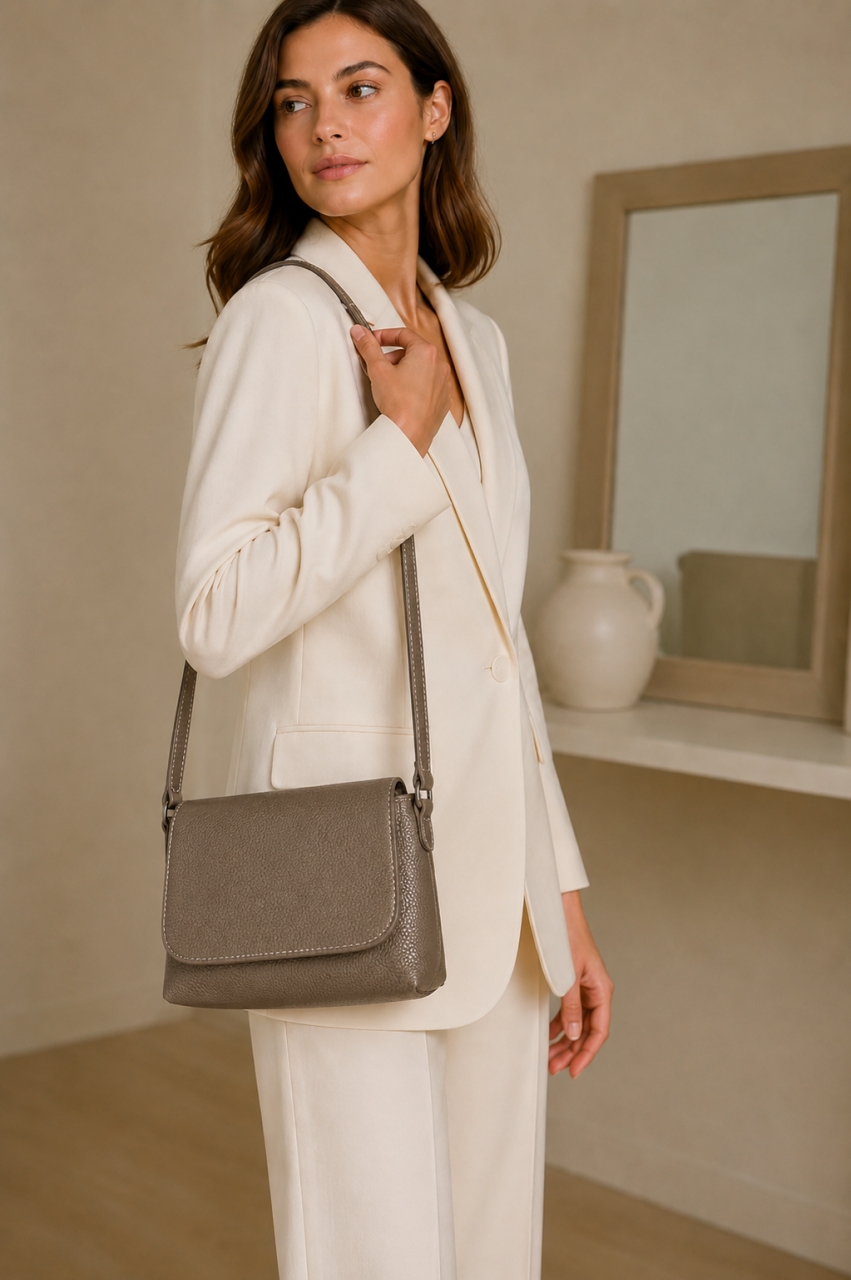 Geanta de dama, Mirabela GT3898, piele naturala, Dark Taupe - imagine 2
