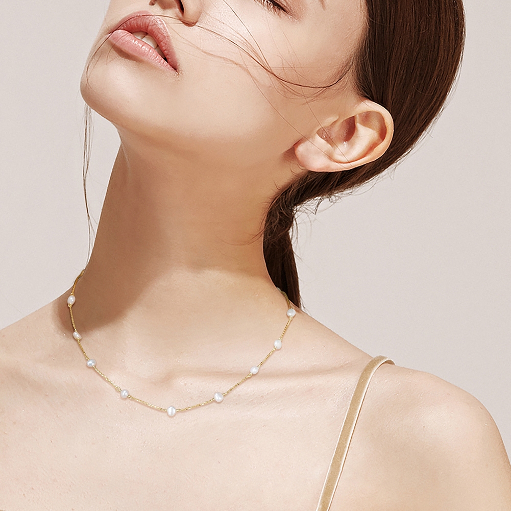 Lantisor argint 925, JW1534, model perla, placat cu rodiu - 1 | YEO