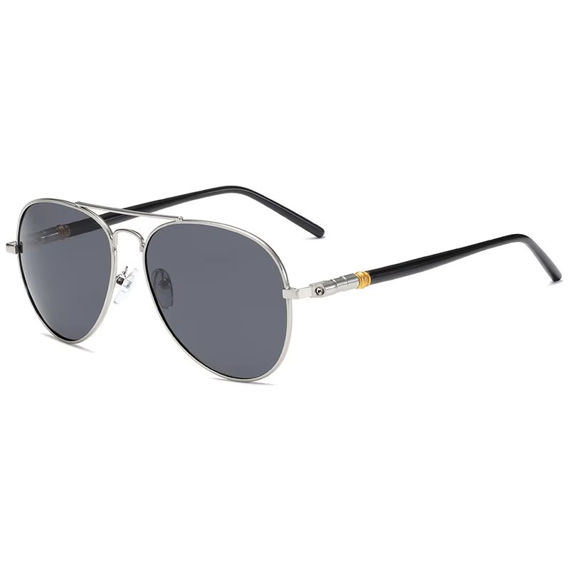 Ochelari de soare unisex aviator, ramă metalică, lentile fumurii, argintiu cu negru