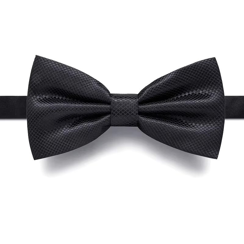 Papion bărbați satin texturat, preînnodat cu bandă ajustabilă, negru