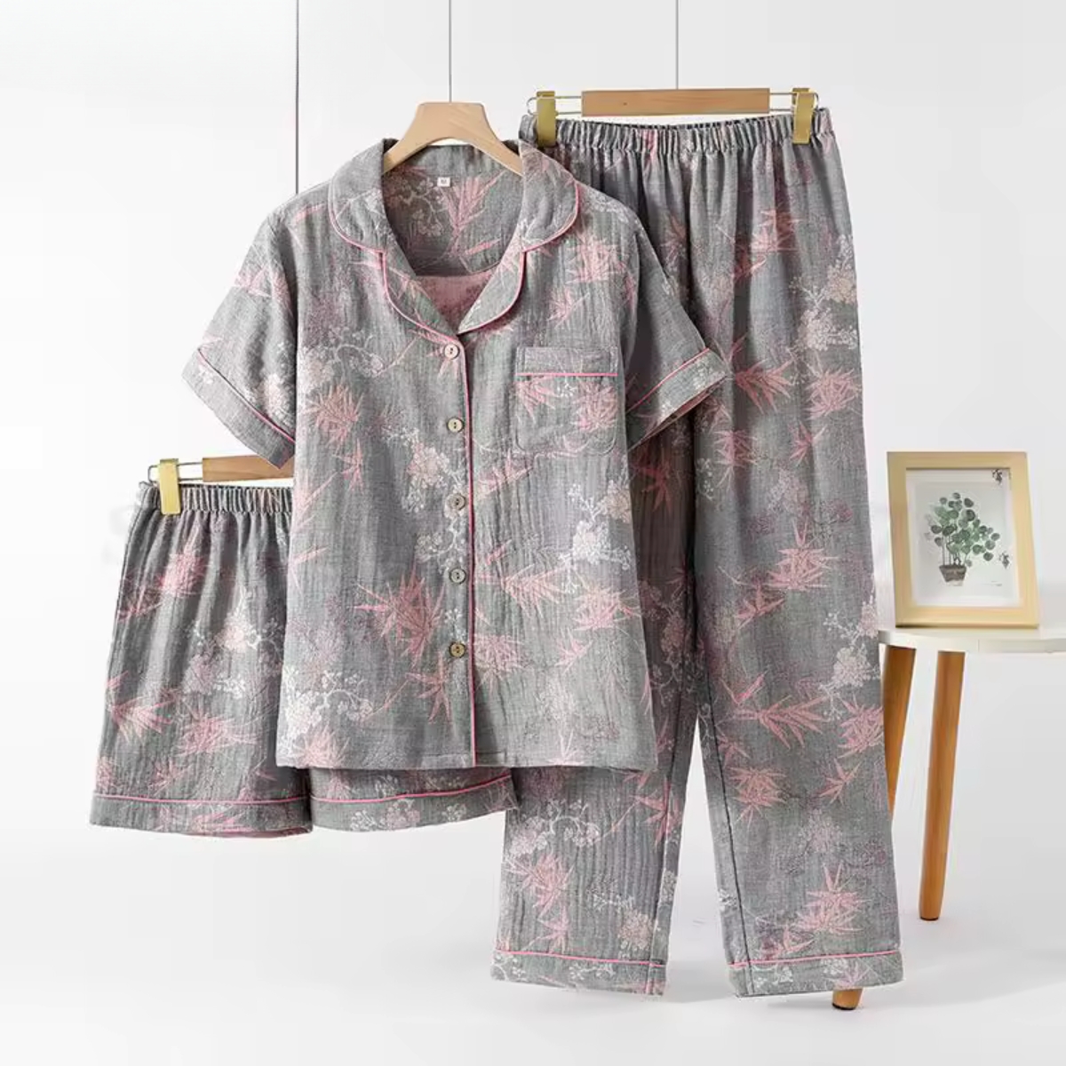 Pijama dama "Luna Soft" din trei piese, PJ019, Gri