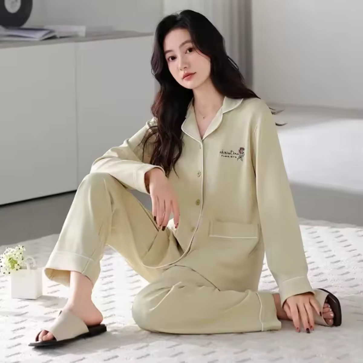 Pijama dama "Warm Love" din doua piese, PJ044, Verde