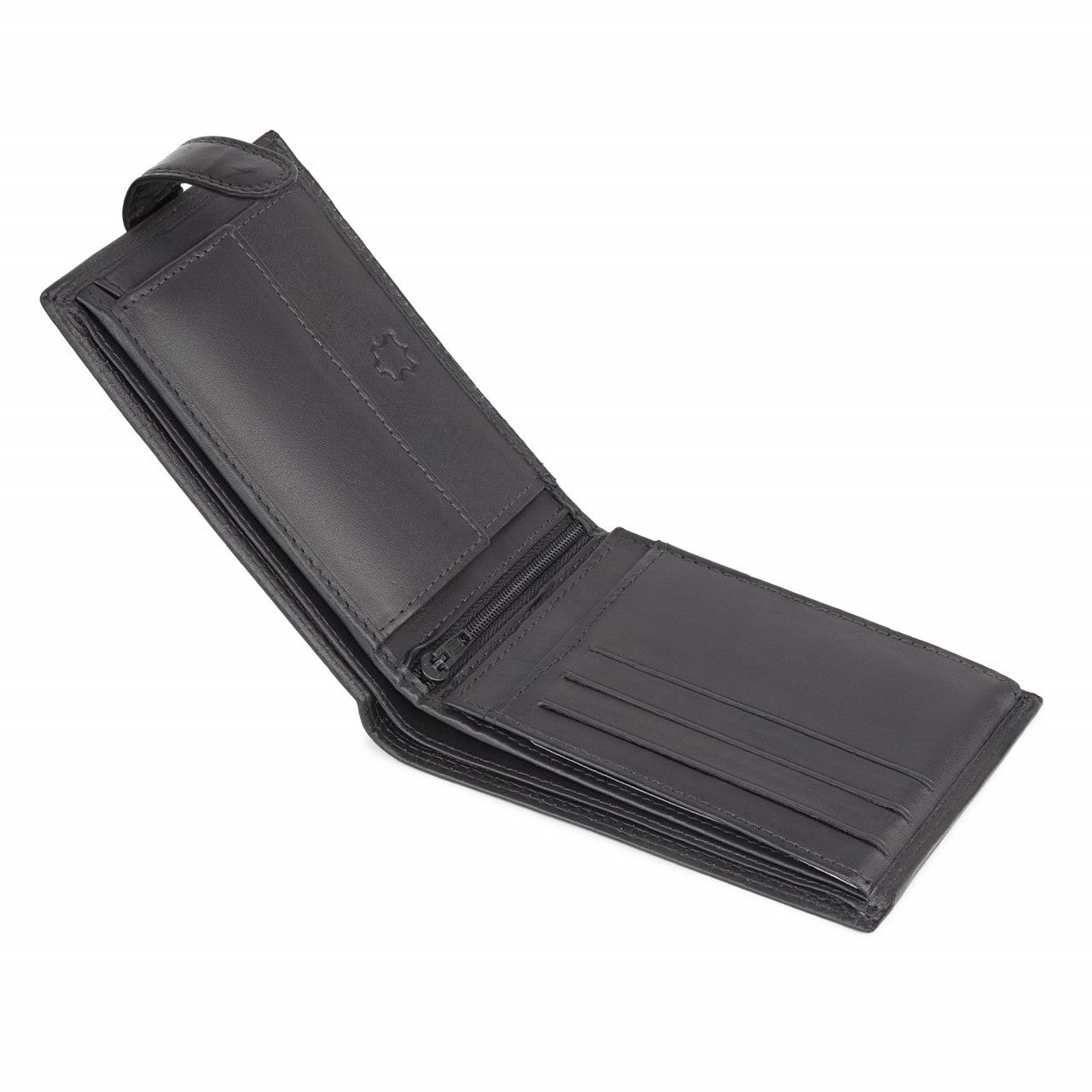 Portofel bărbați Ronno Dima, piele naturală, închidere cu capsă, negru — imaginea 4