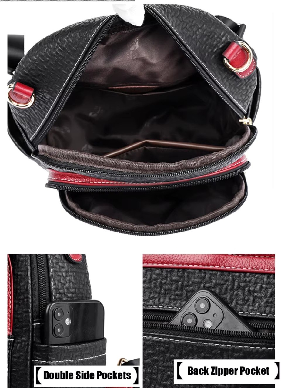 Rucsac dama, Iliris GT3605, Negru/Rosu