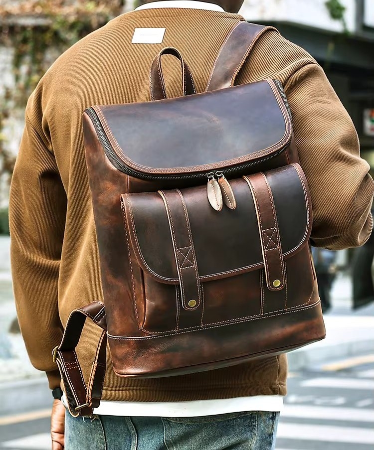 Rucsac pentru barbati, Serian GT3330, piele naturala, Maro - 1 | YEO