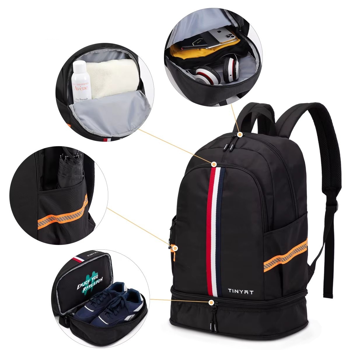 Rucsac pliabil unisex, Maeron GT3759, port USB, Negru - 1 | YEO