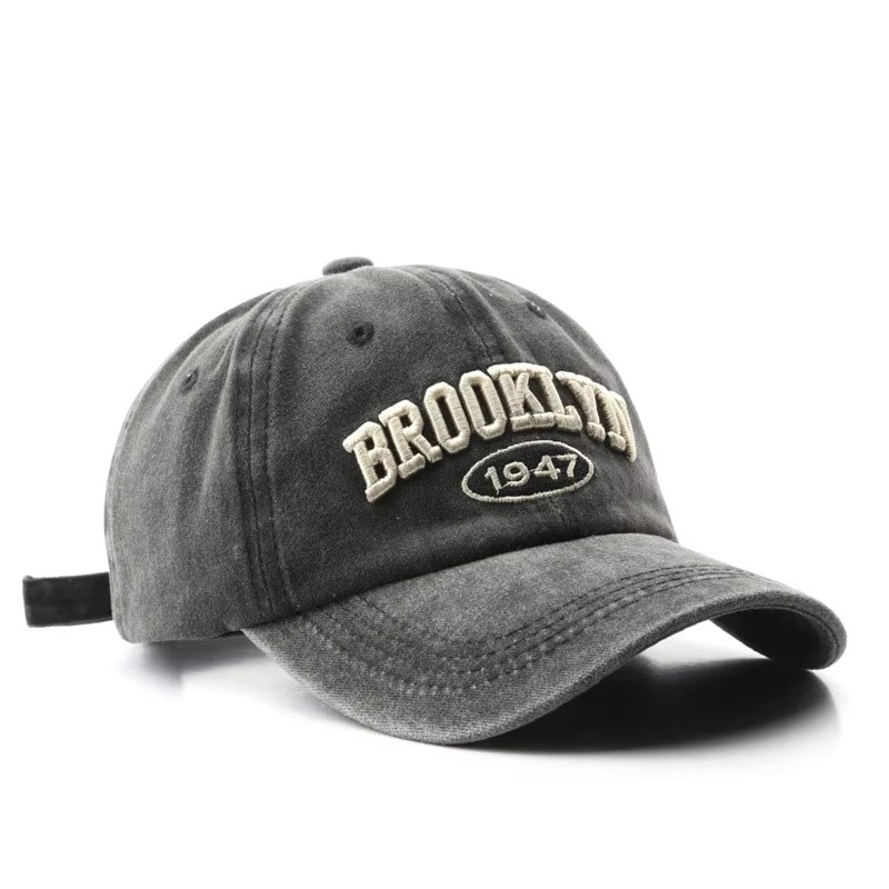 Șapcă baseball bărbați, bumbac spălăcit, broderie Brooklyn 1947, gri închis