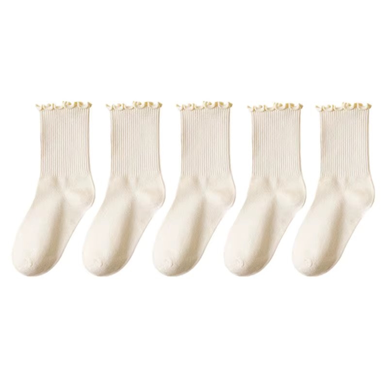 Set 5 perechi de sosete pentru dama, SS084, Crem, marime universala (35-39)