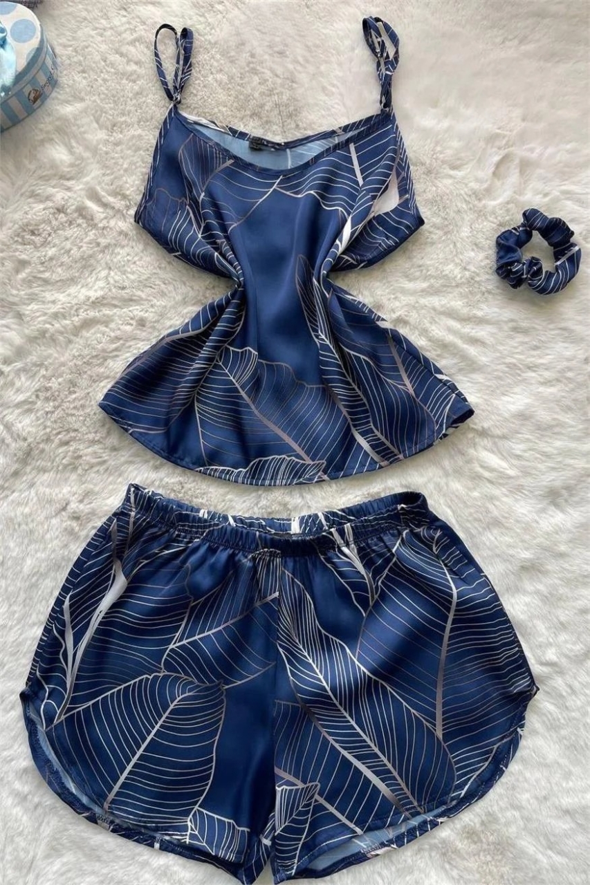 Set pijama dama din doua piese, cu bretele si pantaloni scurti – 2300746, Albastru - imagine 5