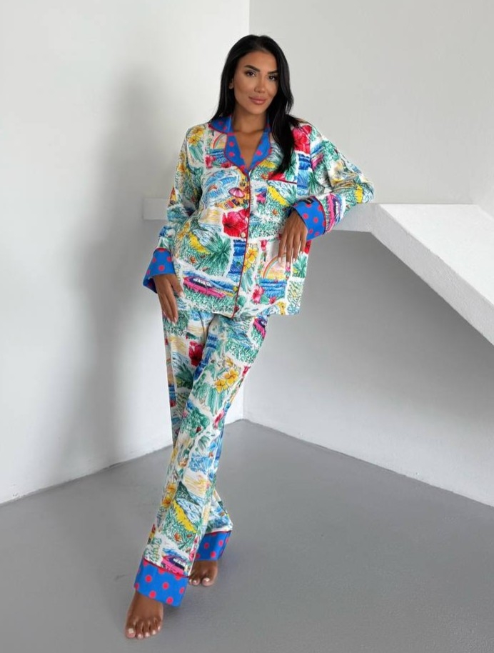 Set pijama dama din doua piese, cu nasturi – 2500263, Exotic Vibes