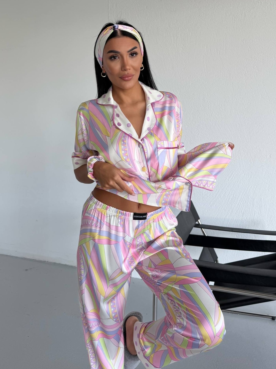 Set pijama dama din doua piese, cu nasturi – 2500370, Pastel Vibes - imagine 3