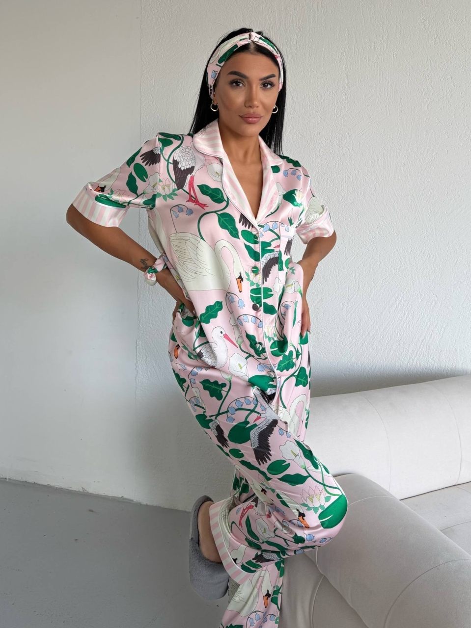 Set pijama dama din doua piese, cu nasturi – 2500381, Botanic Dream - imagine 5