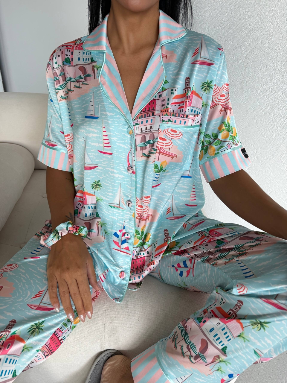 Set pijama dama din doua piese, cu nasturi – 2500384, Summer Riviera - imagine 5